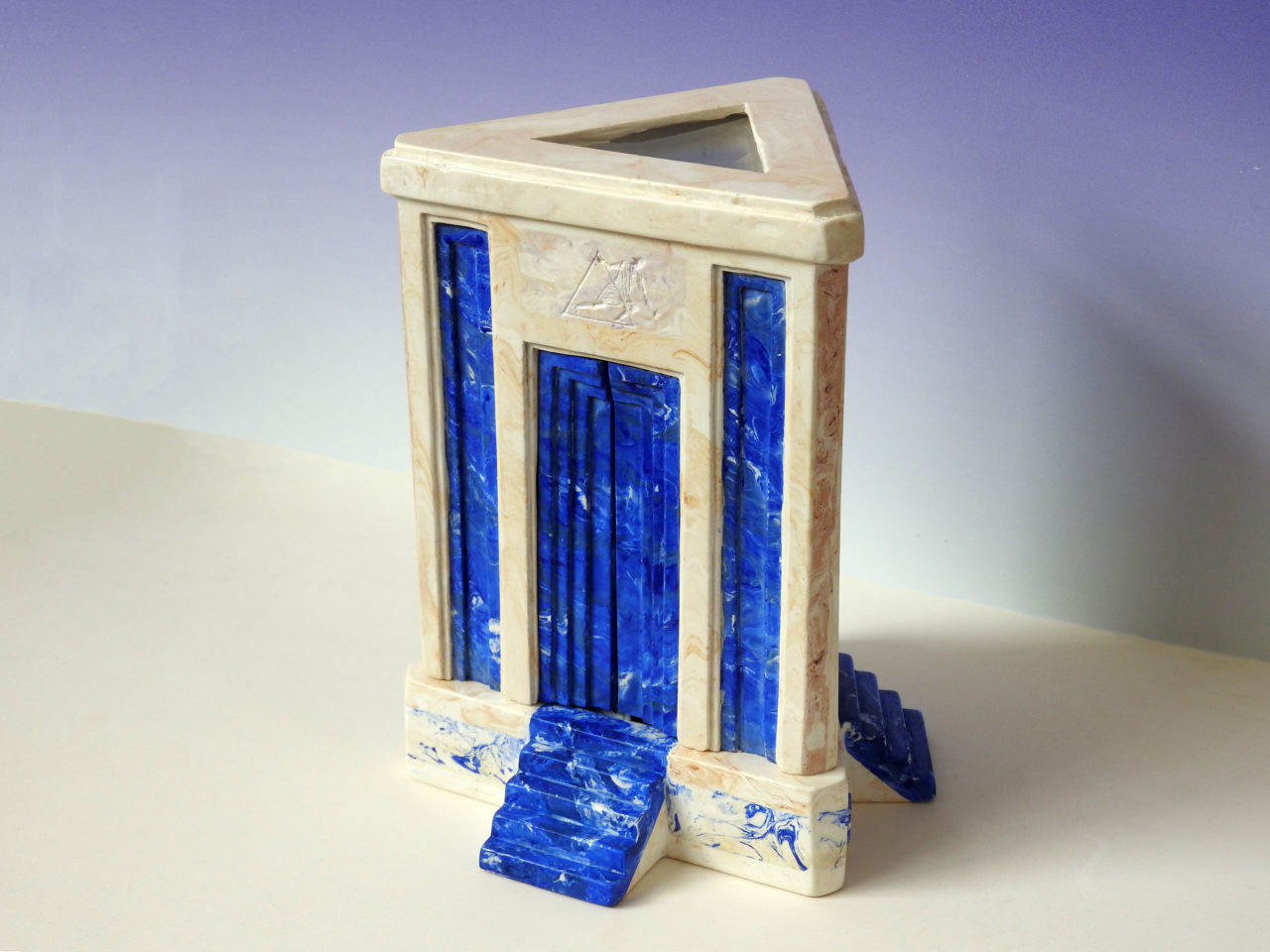 Blue Pavilion, Lucian Moriyama, 2024, scagliola (plaster), pigment, oil, alabaster.